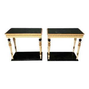 Pair of Swedish Neoclassical Maison Jansen Marble-Top Console Tables, French