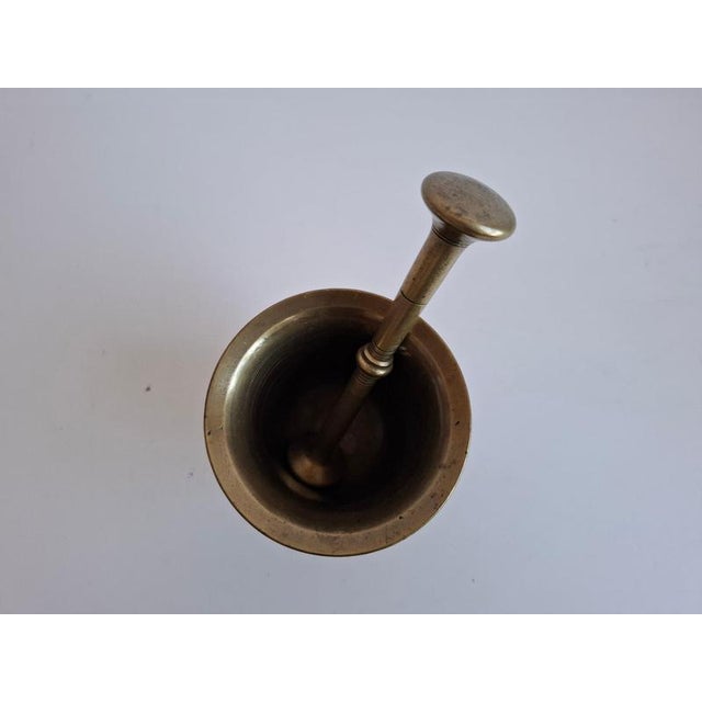 Antique Art Deco Brass Apothecary Mortar and Pestle, Former Czechoslovakia, 1930s, Set of 2 For Sale - Image 12 of 17