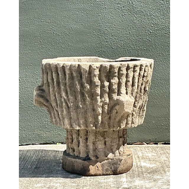 Sculpture Materials Vintage Faux Bois Cast Concrete Trunk Planter For Sale - Image 7 of 12