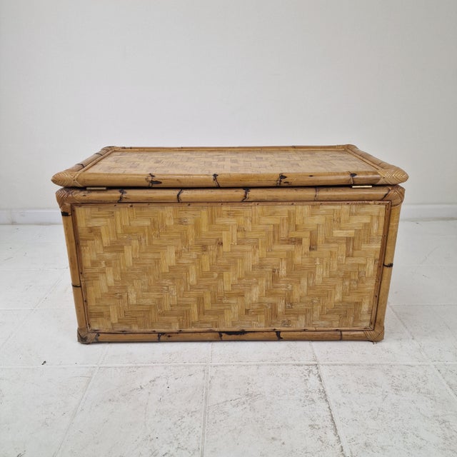 Mid-Century Modern Italian Woven Rattan and Bamboo Blanket Chest, 1970s For Sale - Image 6 of 18