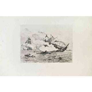 Charles Longueville, Combat Naval, Etching, 1870s For Sale