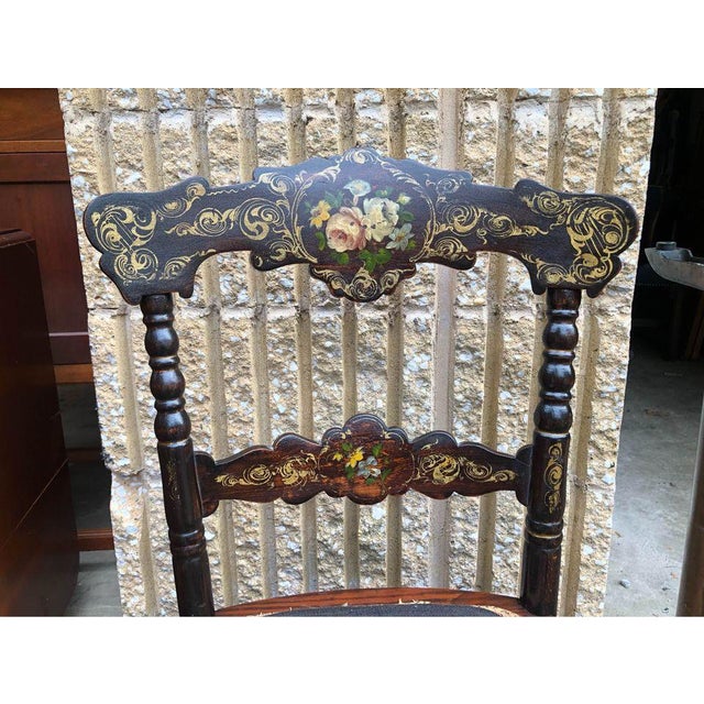 Black Antique Victorian Style Floral Decorated Grain Painted Side Chair For Sale - Image 8 of 15