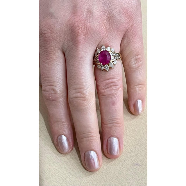 GIA Certified 3.6 Carat Burma Ruby Minor Heat and Diamond 18 Karat Gold Ring For Sale - Image 12 of 18