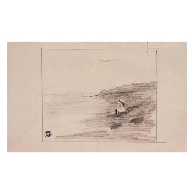 Edmond Cuisinier, The Girl by the Shore, Original Drawing, Early 20th-Century For Sale