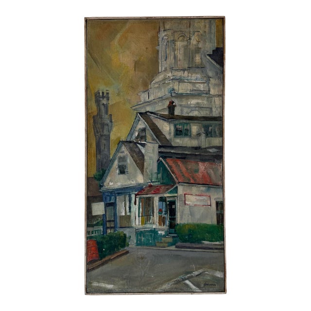 1970s Vintage Impressionist Cityscape Oil on Canvas Painting, Signed For Sale