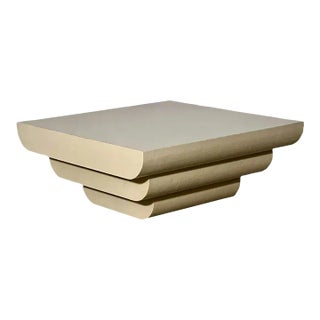Karl Springer Grasscloth Tiered Coffee Table, 1970 For Sale