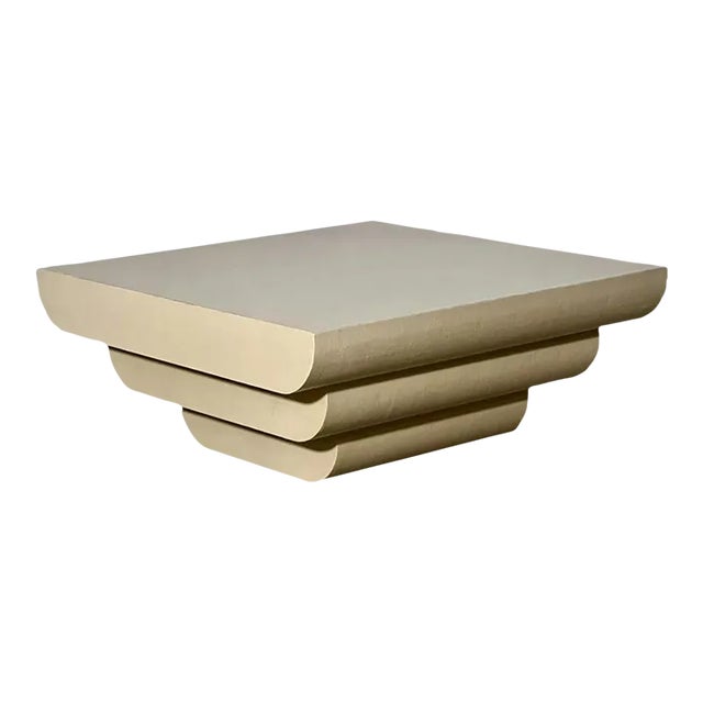 Karl Springer Grasscloth Tiered Coffee Table, 1970 For Sale