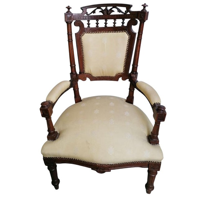Traditional Empire Style Damask Armchairs, 1890s, Set of 2 For Sale - Image 3 of 13