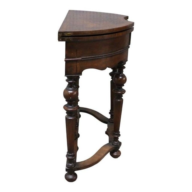 English Jacobean Walnut & Burl Petit Point Top Game Table With Tapestry C1810 For Sale - Image 14 of 16