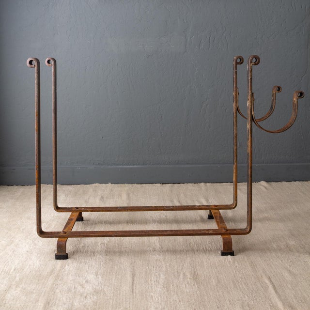 Large Hammered Steel Firewood and Kindling Rack With Rustic Patina For Sale - Image 6 of 16