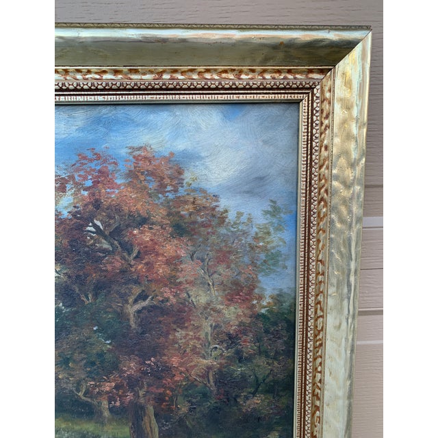 Antique Hand Painted Framed Oil on Canvas Landscape Painting, Early 20th Century For Sale In South Bend - Image 6 of 10