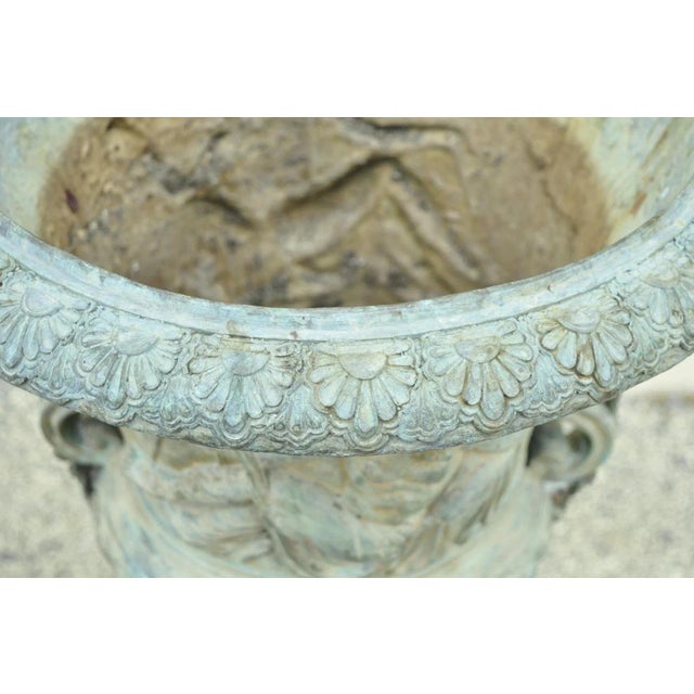 Metal Late 20th Century French Louis XV XVI Style Bronze Verdigris 43" Figural Garden Planters - A Pair For Sale - Image 7 of 12