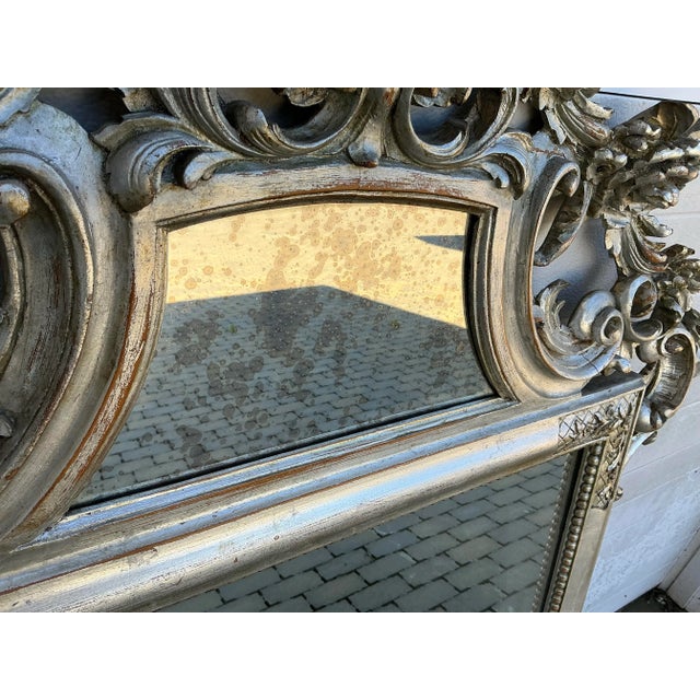 Mid 20th Century Vintage Italian Carved Wood Silver Leafed Mirror For Sale - Image 5 of 8