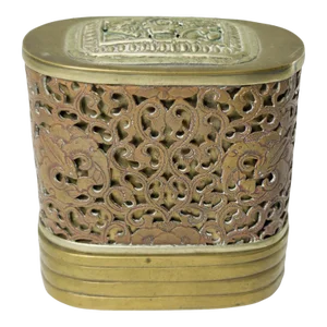 Early 20th Century Chinese Copper Brass and Paktong Reticulated Box With Bat Decoration