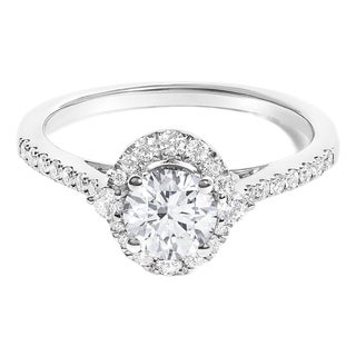 14K White Gold 1.00 Cttw Lab-Grown Diamond Oval Shaped Halo Engagement Ring (F-G Color, VS1-VS2 Clarity) - Ring Size 7 For Sale