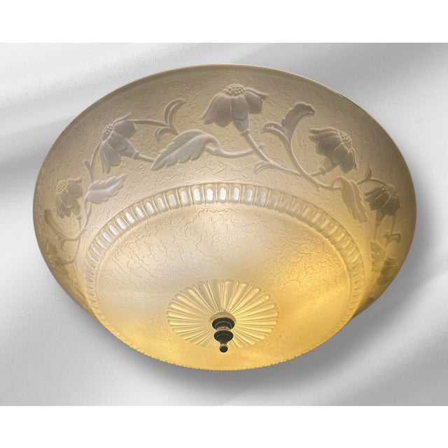 Cream 1930s Art Nouveaou Chandeliers With Cream Floral Shades - Set of Two For Sale - Image 8 of 15