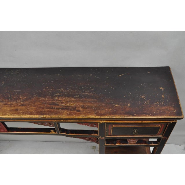 Antique Chinese Carved Hardwood Altar Console Table Sideboard Buffet W/ Drawers For Sale - Image 12 of 18