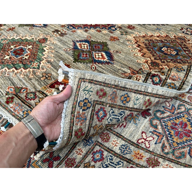 Hand-Knotted Afghan Kazak Wool Area Rug - 8'2" X 10' For Sale - Image 14 of 14