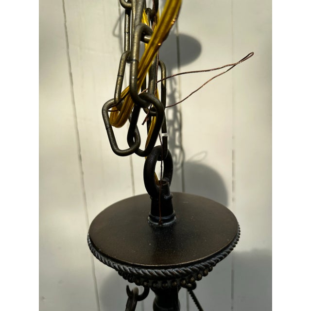 1950s Vintage Three Strut Hanging Fixture With Frosted Round Globe For Sale - Image 5 of 9