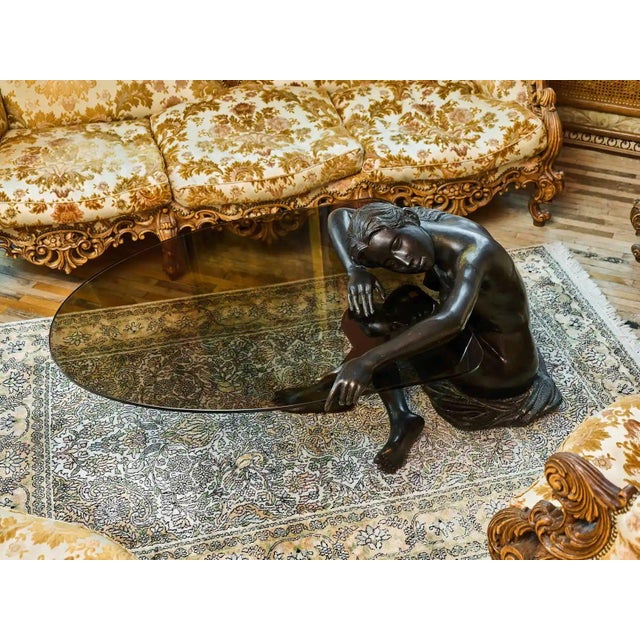 Bronze Coffee Table with Statue of a Young Woman For Sale - Image 11 of 11