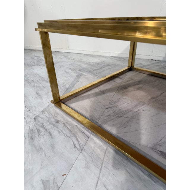 1970s Romeo Rega Italian Brass and Burl Wood Coffee Table, 1970s For Sale - Image 5 of 5