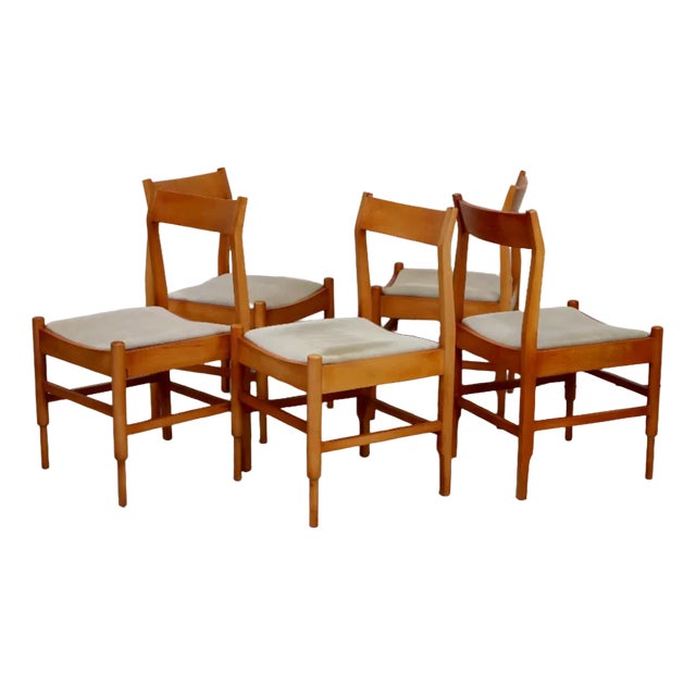 5 Wooden Chairs Flavored Base, Circa 1975., Set of 5 For Sale