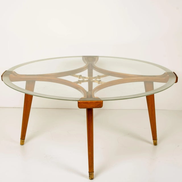 Solid Brass Walnut Glass Coffee Table by William Watting for Fristho, 1950s For Sale - Image 13 of 17