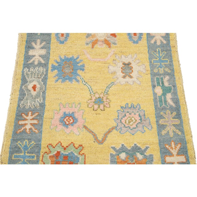 Yellow Modern Oushak Handmade Wool Runner For Sale In New York - Image 6 of 13