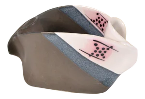 1970 Canadian Freeform Glazed Ceramic Bowl, Pottery Pink, Black, Blue & Gray