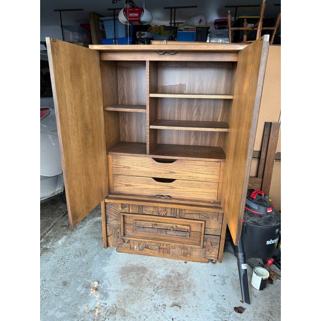 Lane Furniture 1970s Lane Brutalist-Style Pueblo Armoire For Sale - Image 4 of 13