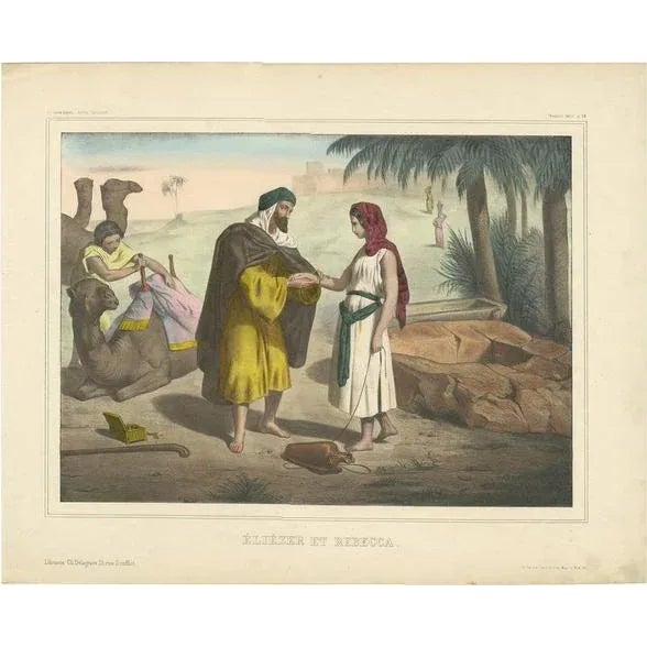 Becquet Freres, Rebecca and Eliezer at The Well, 1840, Print For Sale - Image 5 of 5