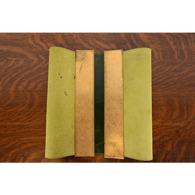 Metal Tiffany Studios New York "Adam" Bronze Doré Blotter Ends With Leather Desk Blotter For Sale - Image 7 of 10