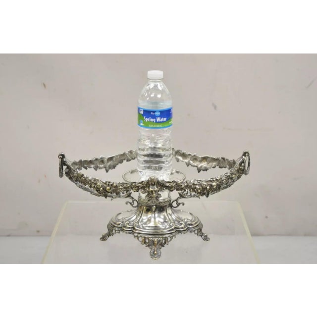Antique French Victorian Silver Plated Figural Centerpiece Bowl Pedestal Base For Sale - Image 10 of 12