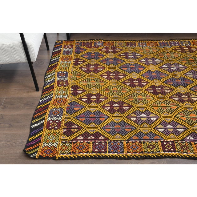 Vintage Turkish Oushak Handmade Wool & Cotton Yellow Area Rug For Sale In San Francisco - Image 6 of 12