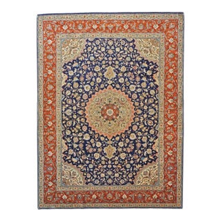 Antique Persian Tabriz Wool 10x13 Navy & Rust Handmade Area Rug #1143896 For Sale