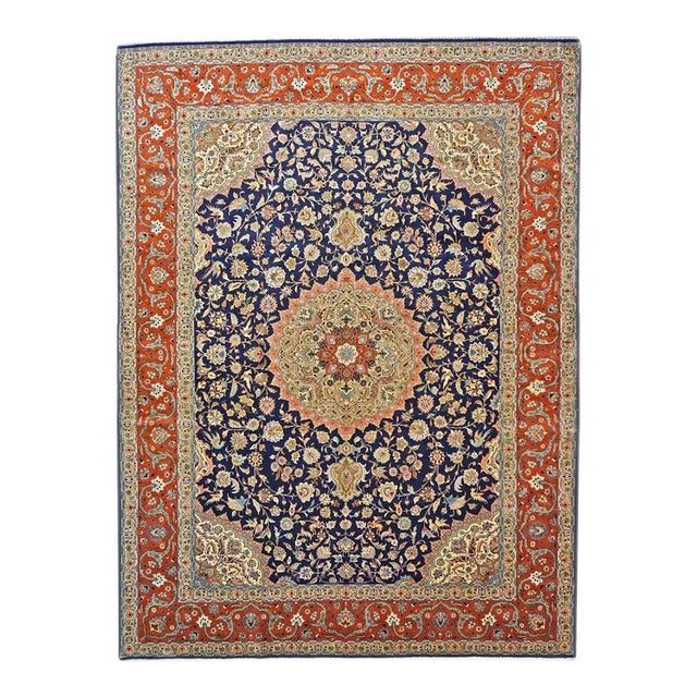 Antique Persian Tabriz Wool 10x13 Navy & Rust Handmade Area Rug #1143896 For Sale