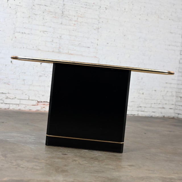 Wood Late 20th Century Postmodern Sofa or Console Table With Mirror Top & Black Lacquered Pedestal Base For Sale - Image 7 of 12