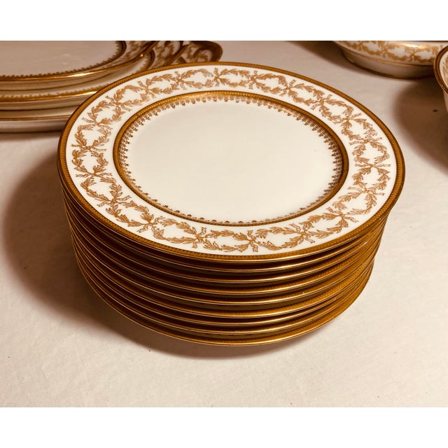 Gold Rare Vintage Large Set of Limoges C. H. Field Havilland Porcelain Dinnerware Set Blanc De Chine With Gold Gilt Triple Borders For Sale - Image 8 of 12