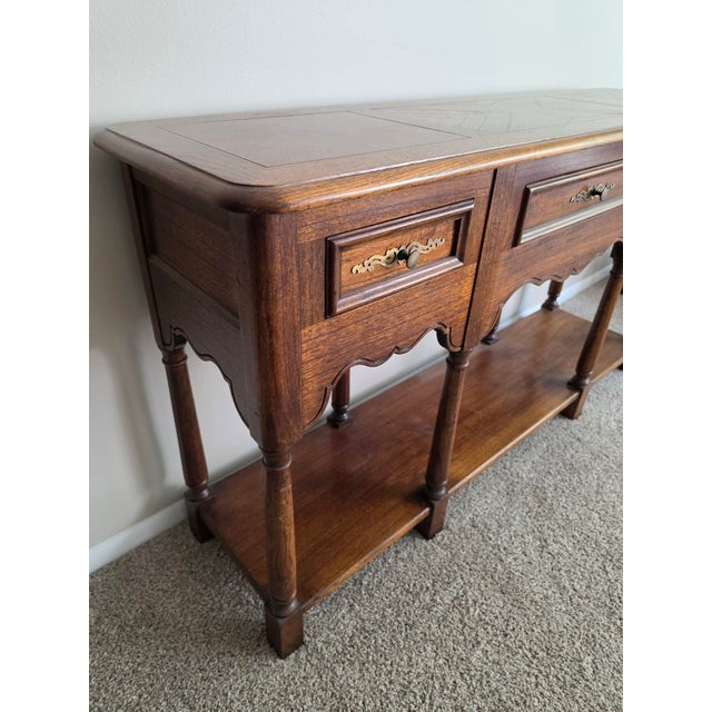 Hekman Furniture 1950s Herman Couch Console Table Solid Oak Three Drawers No Mirror For Sale - Image 4 of 8