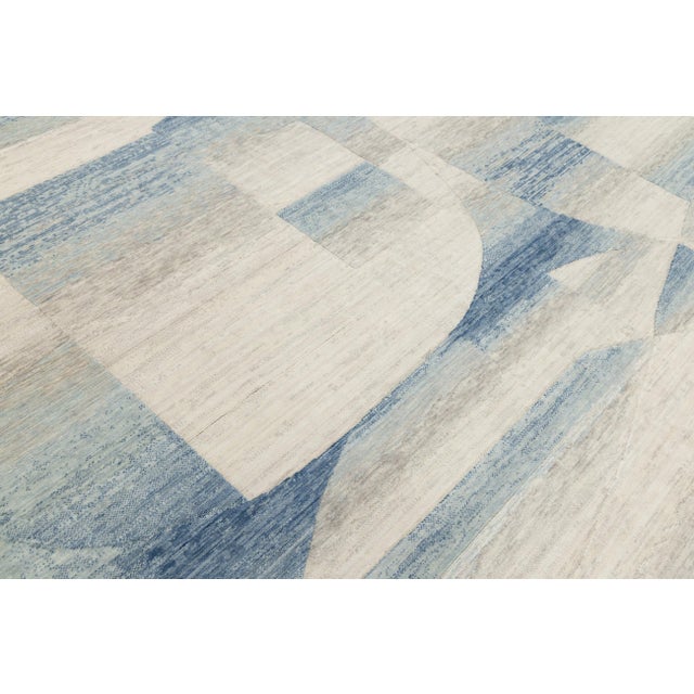 8x10 Abstract Azure & Sand Modern Hand-Loomed Wool & Nylon Area Rug For Sale - Image 4 of 10