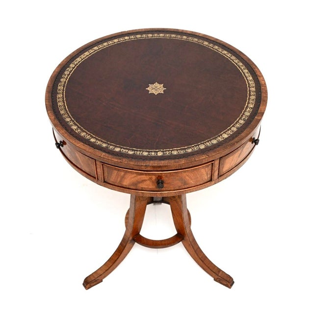Early 20th Century Antique Regency Leather Top Drum Table, 1900s For Sale - Image 5 of 11