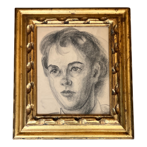 1940’s Original Charcoal Portrait Drawing Chunky Gilt Wood Frame
