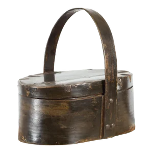 Chinese Early 20th Century Oval Carrying Basket with Large Bamboo Handle
