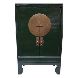 Imported Large Gem-Tone Green Lacquer Wedding Cabinet For Sale