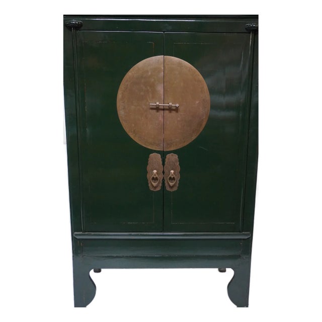 Imported Large Gem-Tone Green Lacquer Wedding Cabinet For Sale
