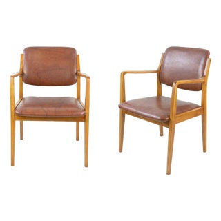 Vintage Italian Chairs in Mahogany Wood and Leather, 1950s, Set of 2 For Sale