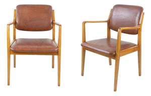 Vintage Italian Chairs in Mahogany Wood and Leather, 1950s, Set of 2