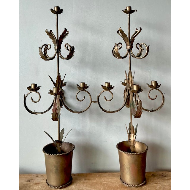 Metal Vintage Boho Gilt Tipped Candelabras - A Pair For Sale - Image 7 of 7