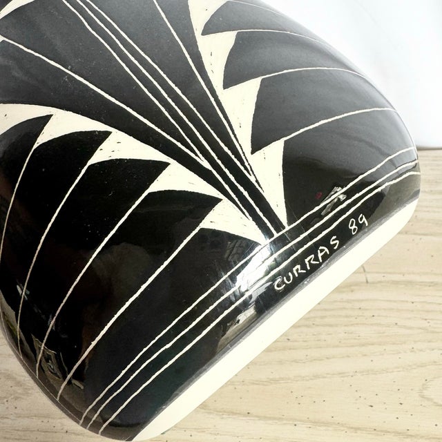 Ceramic Vintage 1989 Black & White Sgraffito Pottery Vase by the Curras Brothers For Sale - Image 7 of 8