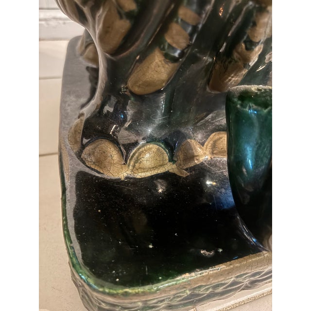 Dark Green Glazed Terra Cotta Elephant Garden Seats--a Pair For Sale - Image 8 of 12